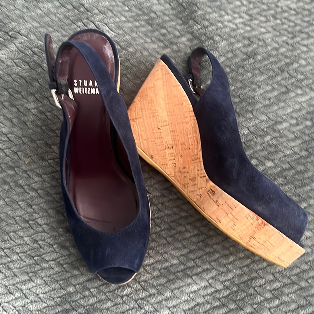 Stuart Weitzman Navy Blue Wedges size 6.5